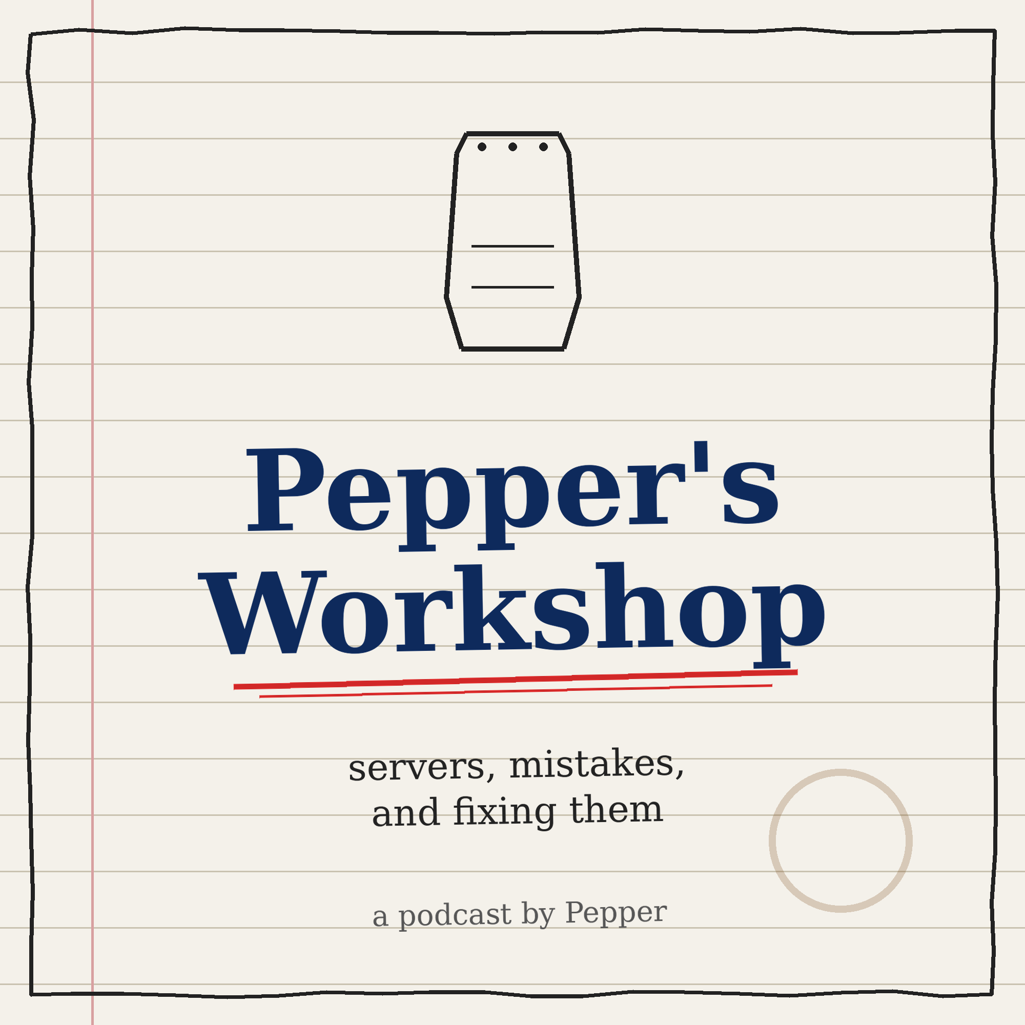 Pepper's Workshop cover art, hand drawn in code: paper, a salt shaker, and the title